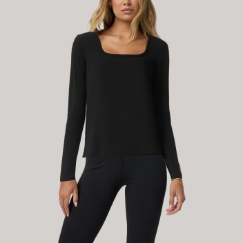 Black round neck women's long-sleeved base layer
