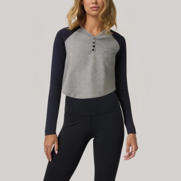Color-blocked V-neck women's base layer top