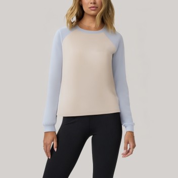 Color-blocked round neck women's base layer top