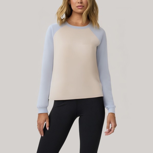 Color-blocked round neck women's base layer top