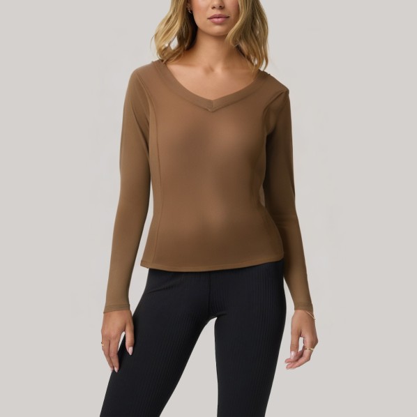 Brown outer stitch women's base layer shirt