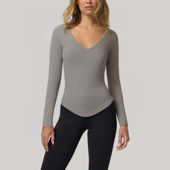 V-neck knitted women's long-sleeved base layer top