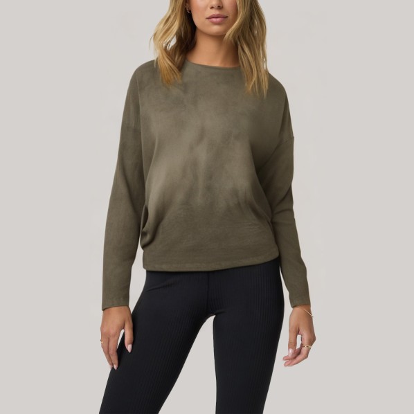 Green velvet pleated women's base layer top