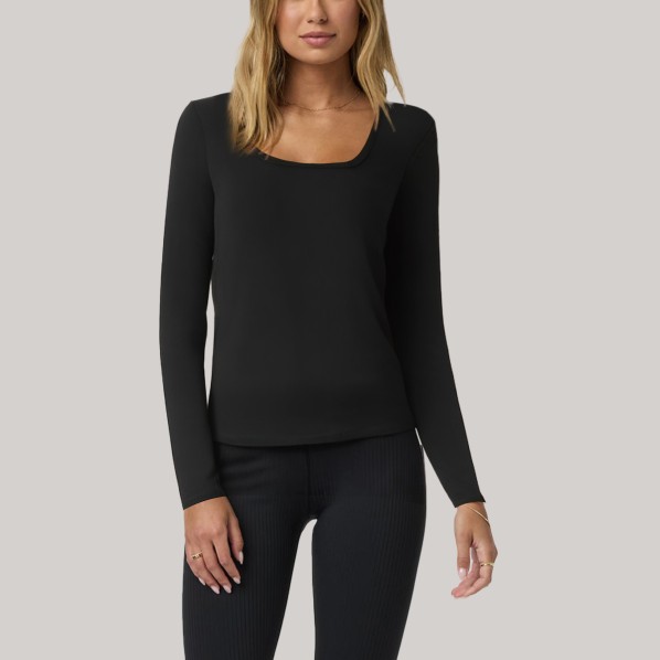 Black round neck women's long-sleeved base layer
