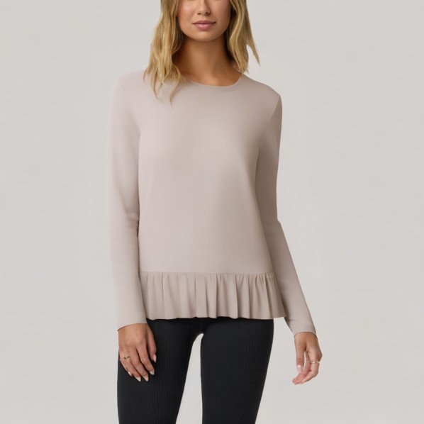 Pink pleated hem women's base layer top