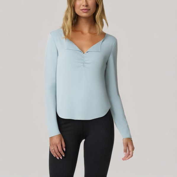 Simple V-neck women's long-sleeved base layer top