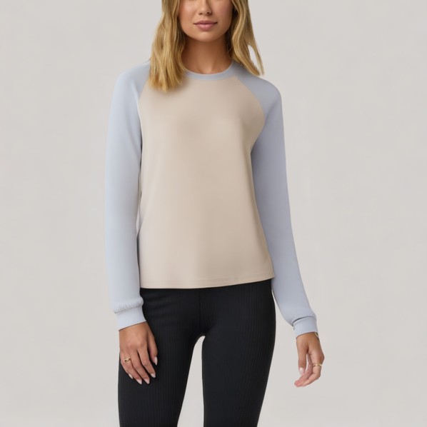 Color-blocked round neck women's base layer top