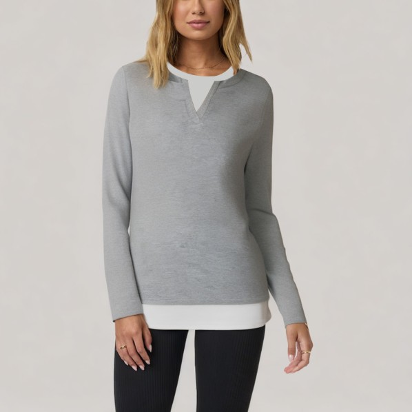 Faux two-piece spliced ​​women's long-sleeved base layer top