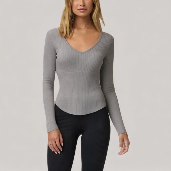 V-neck knitted women's long-sleeved base layer top