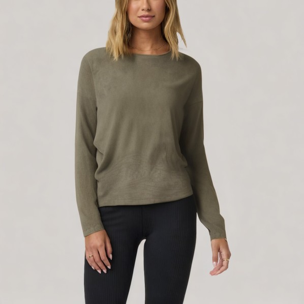 Green velvet pleated women's base layer top