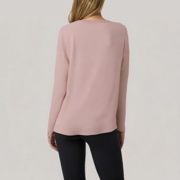 Pink V-neck women's long-sleeved base layer top