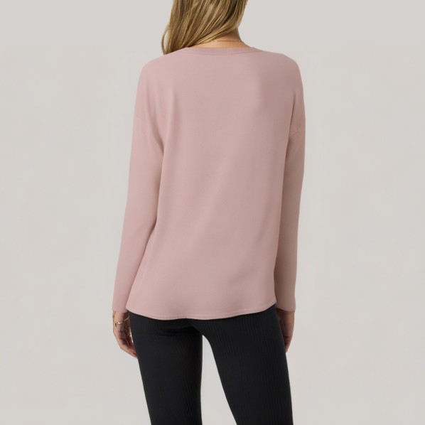 Pink V-neck women's long-sleeved base layer top