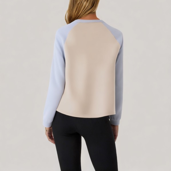 Color-blocked round neck women's base layer top