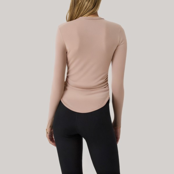 Pink V-neck pleated women's base layer top