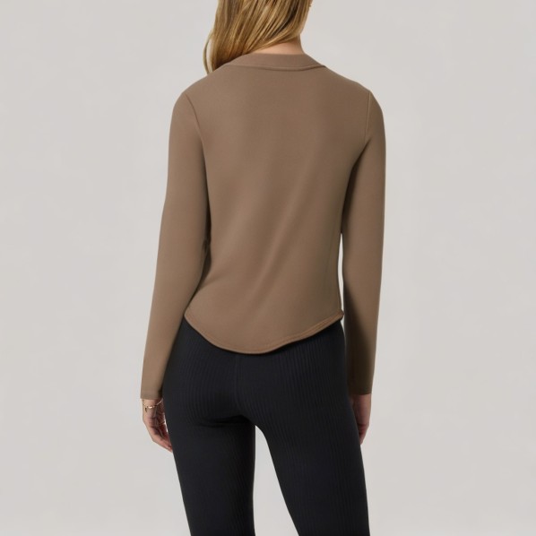 Brown V-neck women's long-sleeved base layer top