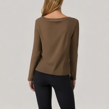Brown outer stitch women's base layer shirt