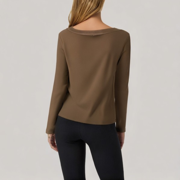Brown outer stitch women's base layer shirt