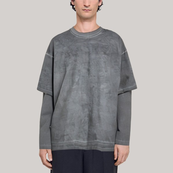 Gray faux two-piece men's base layer shirt