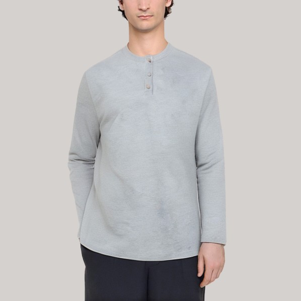 Casual round neck button-down men's base layer shirt