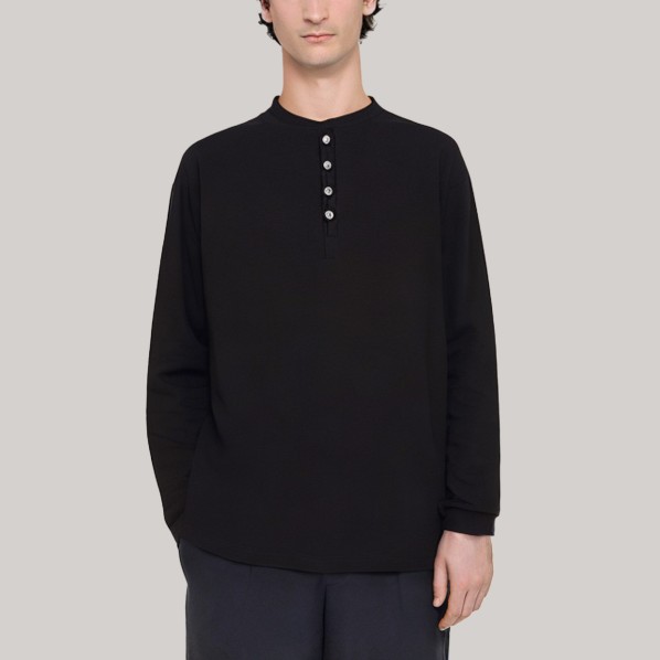 Black button-down men's long-sleeved undershirt