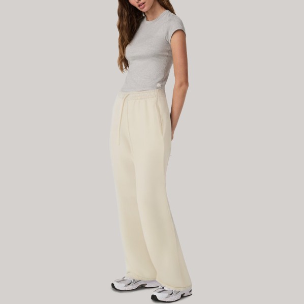 Beige elastic waist women's jogger pants