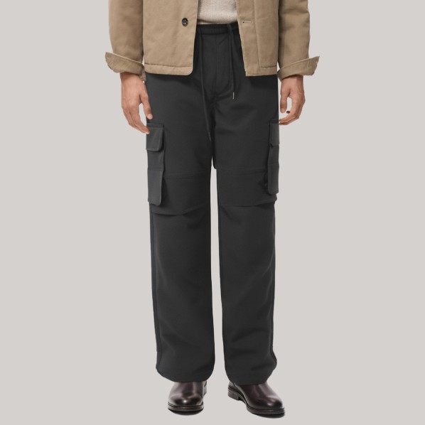 Black drawstring straight leg men's windproof pants