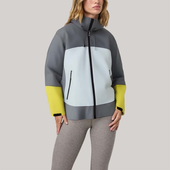 Color-blocked hooded warm women's windbreaker