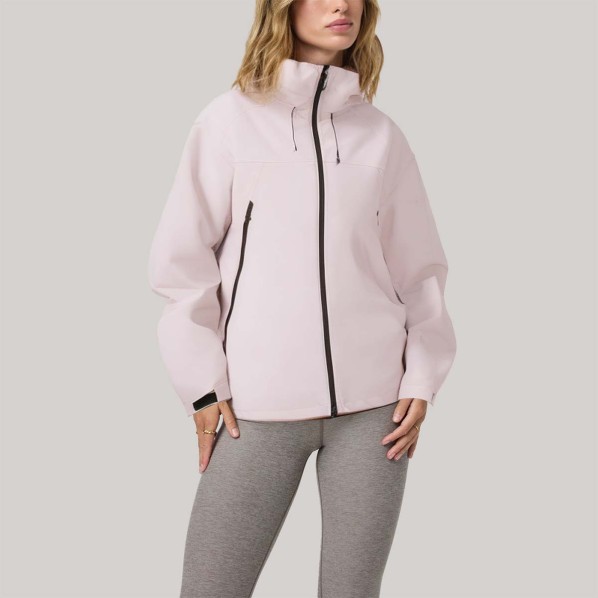 Pink hooded zip-up women's windbreaker