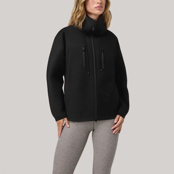 High-quality black hooded women's windbreaker