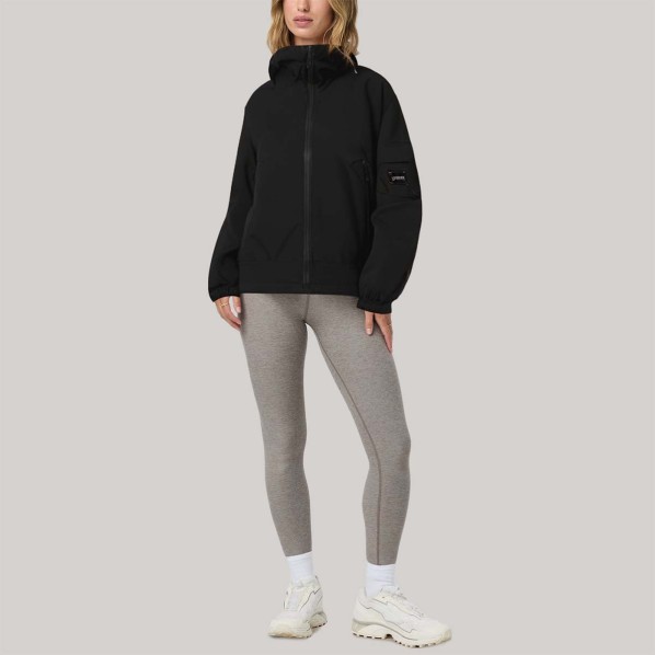 Black loose-fitting zip-up women's windbreaker
