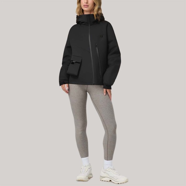 High-quality black loose-fitting women's windbreaker