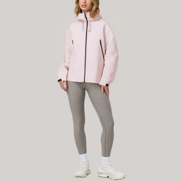 Pink hooded zip-up women's windbreaker