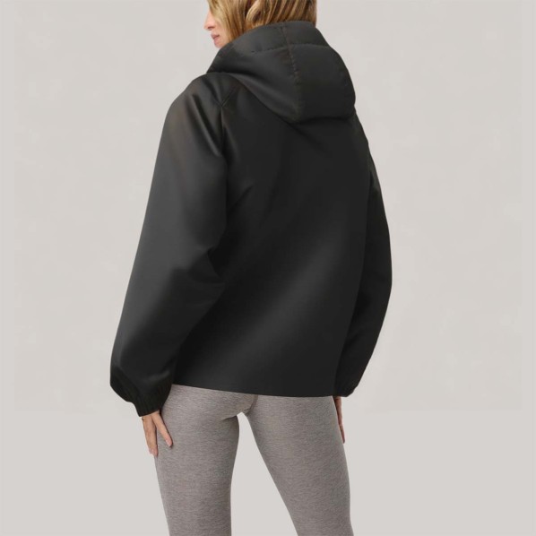 High-quality black loose-fitting women's windbreaker
