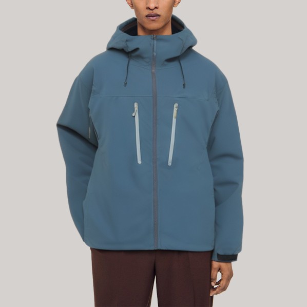Blue loose-fitting hooded men's windbreaker