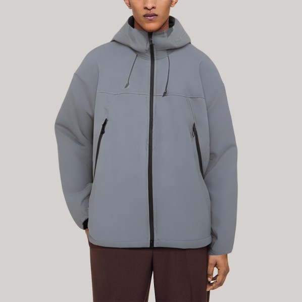 Grey hooded men's mountaineering jacket