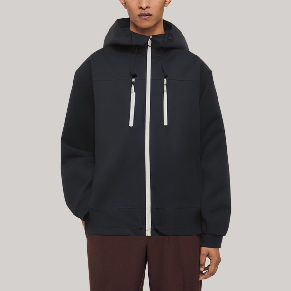 Black hooded zip-up men's hiking jacket