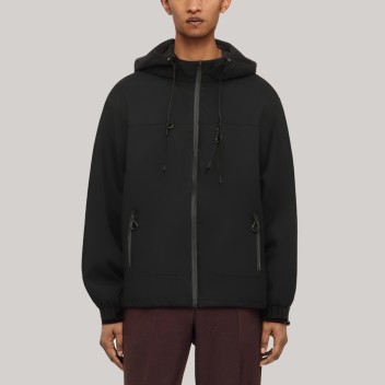 Black outdoor hooded men's windbreaker