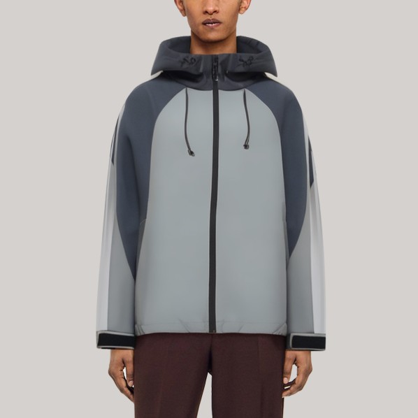 Stylish striped hooded men's windbreaker