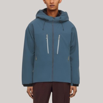 Blue loose-fitting hooded men's windbreaker