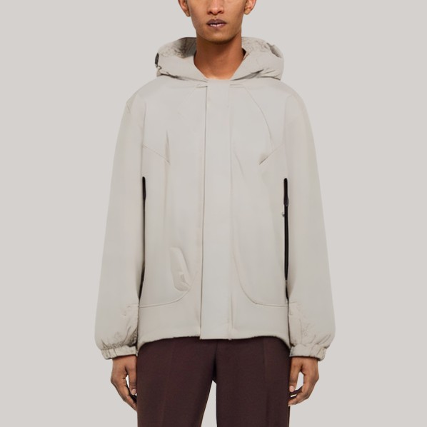 Beige outdoor hooded men's hiking jacket