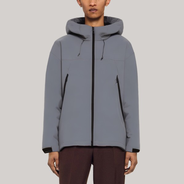 Grey hooded men's mountaineering jacket