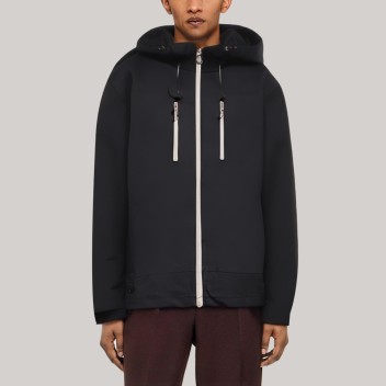 Black hooded zip-up men's hiking jacket