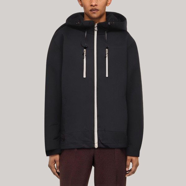 Black hooded zip-up men's hiking jacket