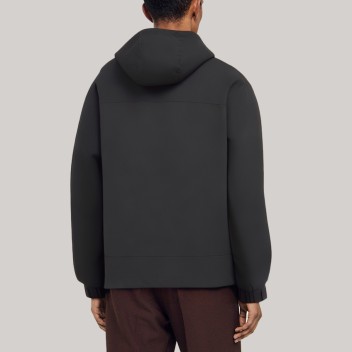 Black outdoor hooded men's windbreaker