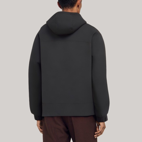 Black outdoor hooded men's windbreaker