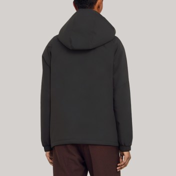 Loose-fitting black hooded men's windbreaker