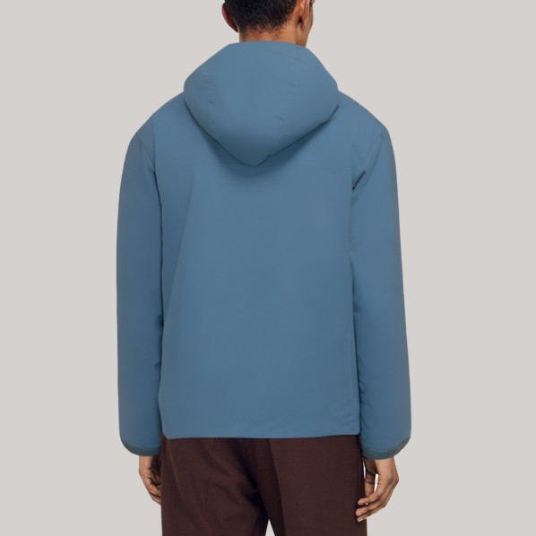 Blue loose-fitting hooded men's windbreaker