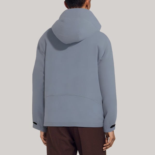 Grey hooded men's mountaineering jacket