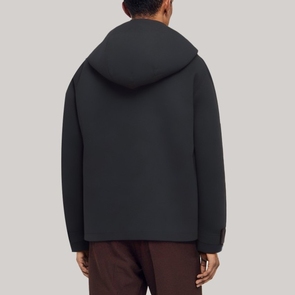 Black hooded zip-up men's hiking jacket