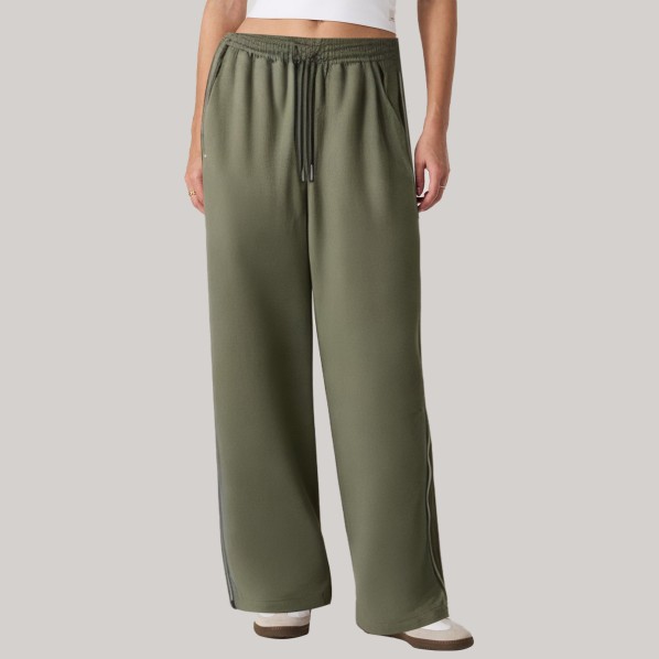 Green side-zip loose-fitting women's windproof pants